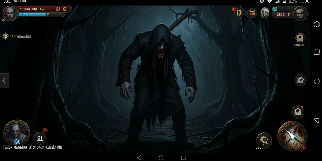 Tangkapan layar menampilkan suasana gameplay yang mencekam dan menyeramkan.