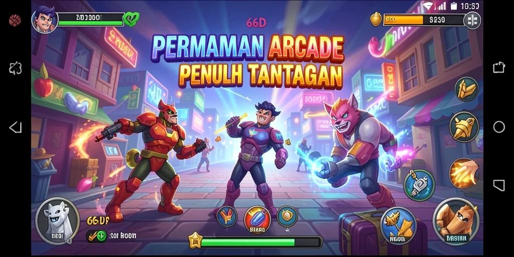 Tampilan gameplay seru 66D dengan aksi arcade yang intens.