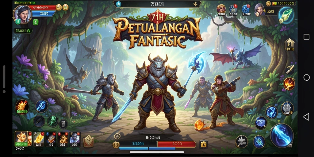 Screenshot gameplay menampilkan karakter dalam pertempuran epik.