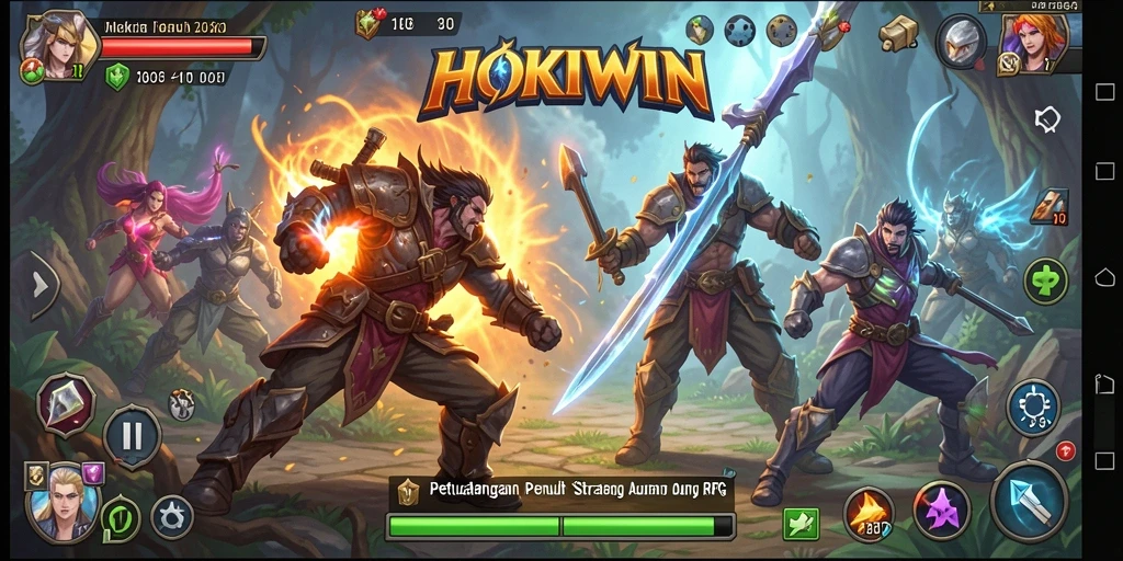 Gameplay RPG HOKIWIN yang seru dengan pertarungan dinamis.