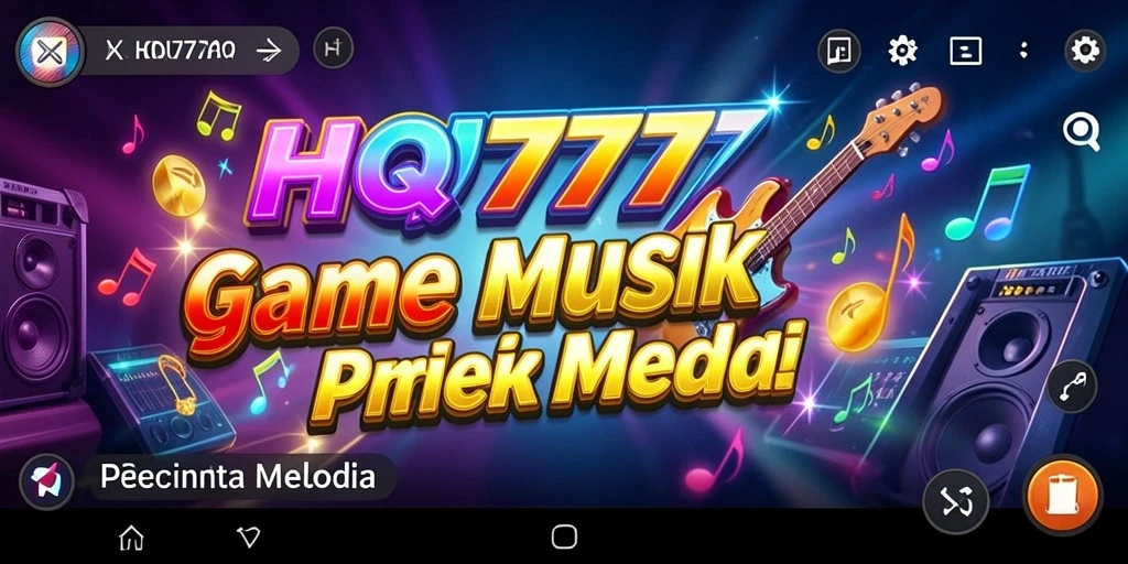 Menampilkan gameplay seru dalam aplikasi HQ777 yang berfokus pada musik.