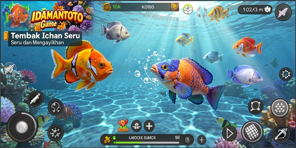 Gameplay seru Tembak Ikan di IDAMANTOTO dengan grafis warna-warni.