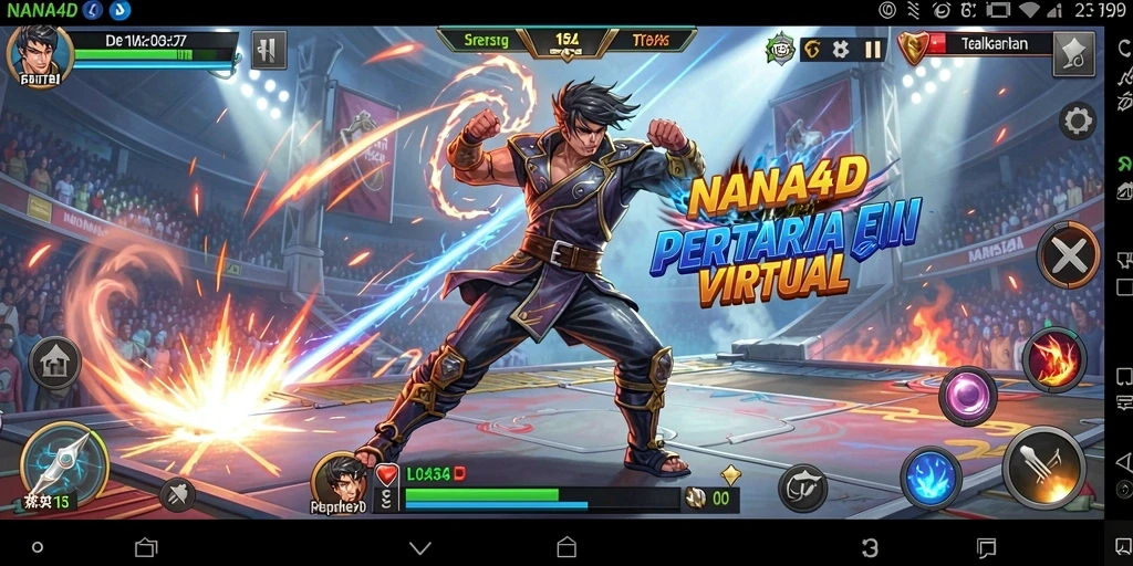 Screenshot NANA4D menampilkan aksi pertarungan yang mendebarkan.