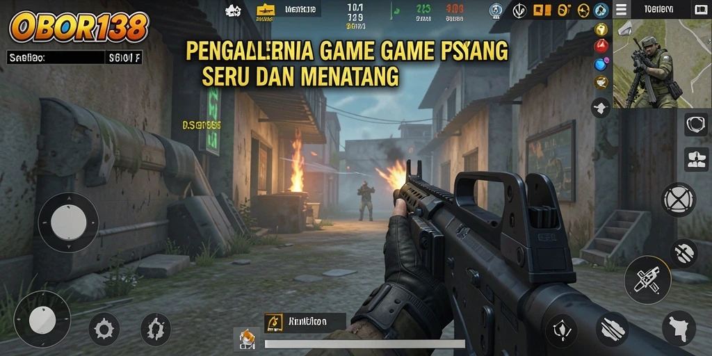 Screenshot gameplay OBOR138 menampilkan aksi menembak yang intens dan menarik.