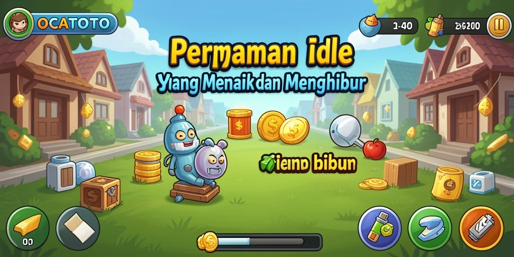Tangkapan layar gameplay OCATOTO menampilkan dunia Idle yang penuh warna.