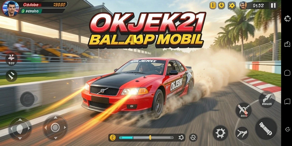 Gameplay seru OKJEK21 dengan grafis menawan dan mobil balap.