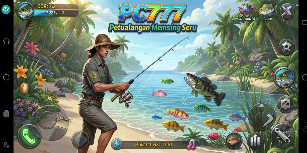 Screenshot PC777 menampilkan momen seru saat memancing.