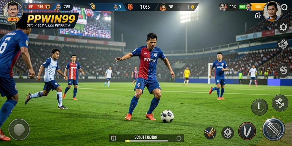 Screenshot gameplay PPWIN99 yang menampilkan aksi pertandingan sepak bola.
