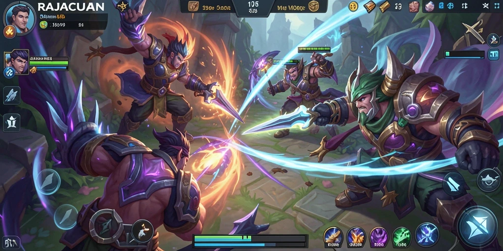 Screenshot menarik dari gameplay MOBA yang intens di RAJACUAN.
