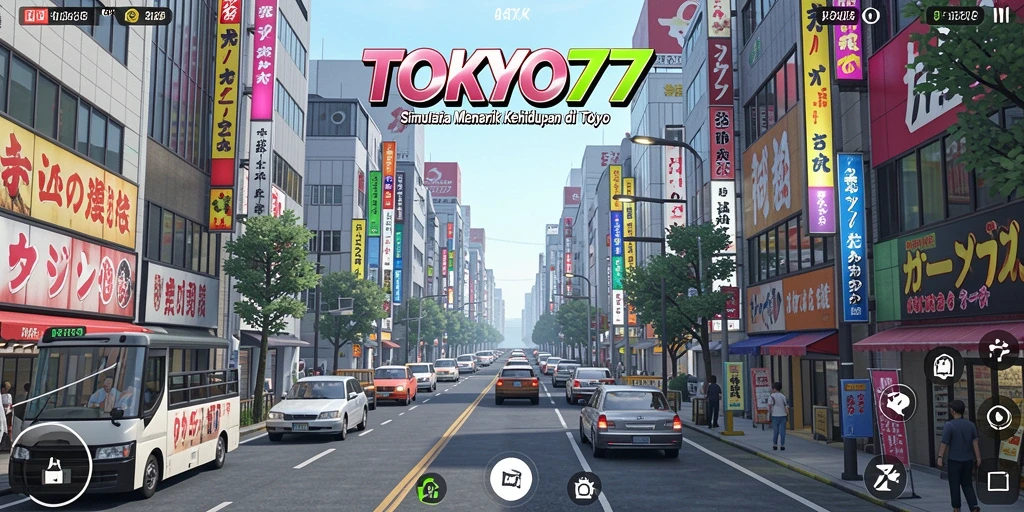 Tampilan menakjubkan dari gameplay <strong>TOKYO77</strong> yang menggambarkan kehidupan Tokyo.