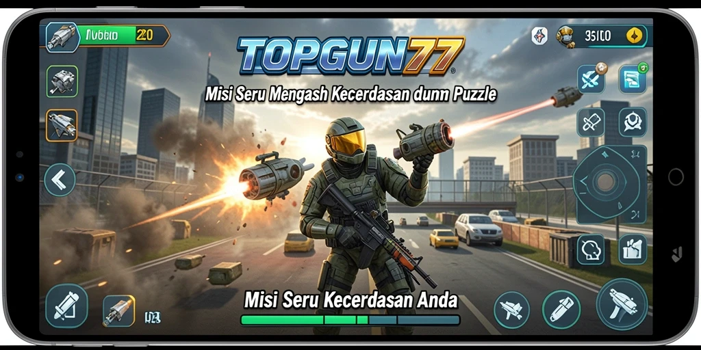 Screenshot menunjukkan gameplay menantang dalam TOPGUN77.